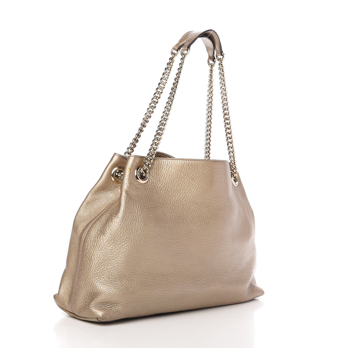 Metallic Pebbled Calfskin Medium Soho Chain Shoulder Bag Golden Beige