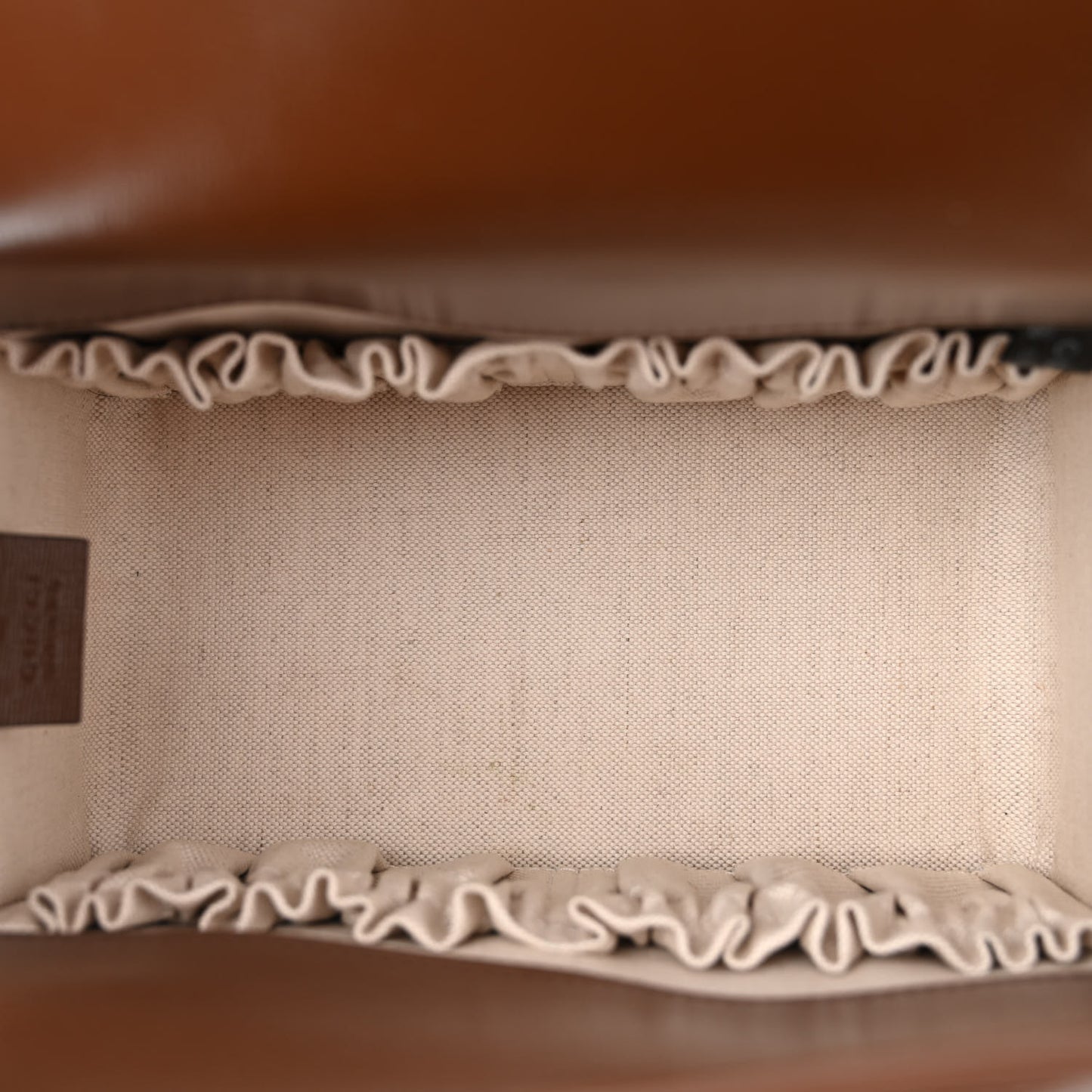 GG Supreme Monogram Azalea Calfskin Mini Horsebit 1955 Foldover Top Handle Bag Beige Ebony Brown Sugar