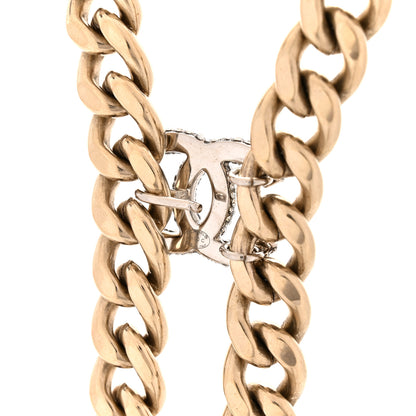 Chanel Chain Link Crystal CC Dog Tag Charm Necklace Gold 4 of 5