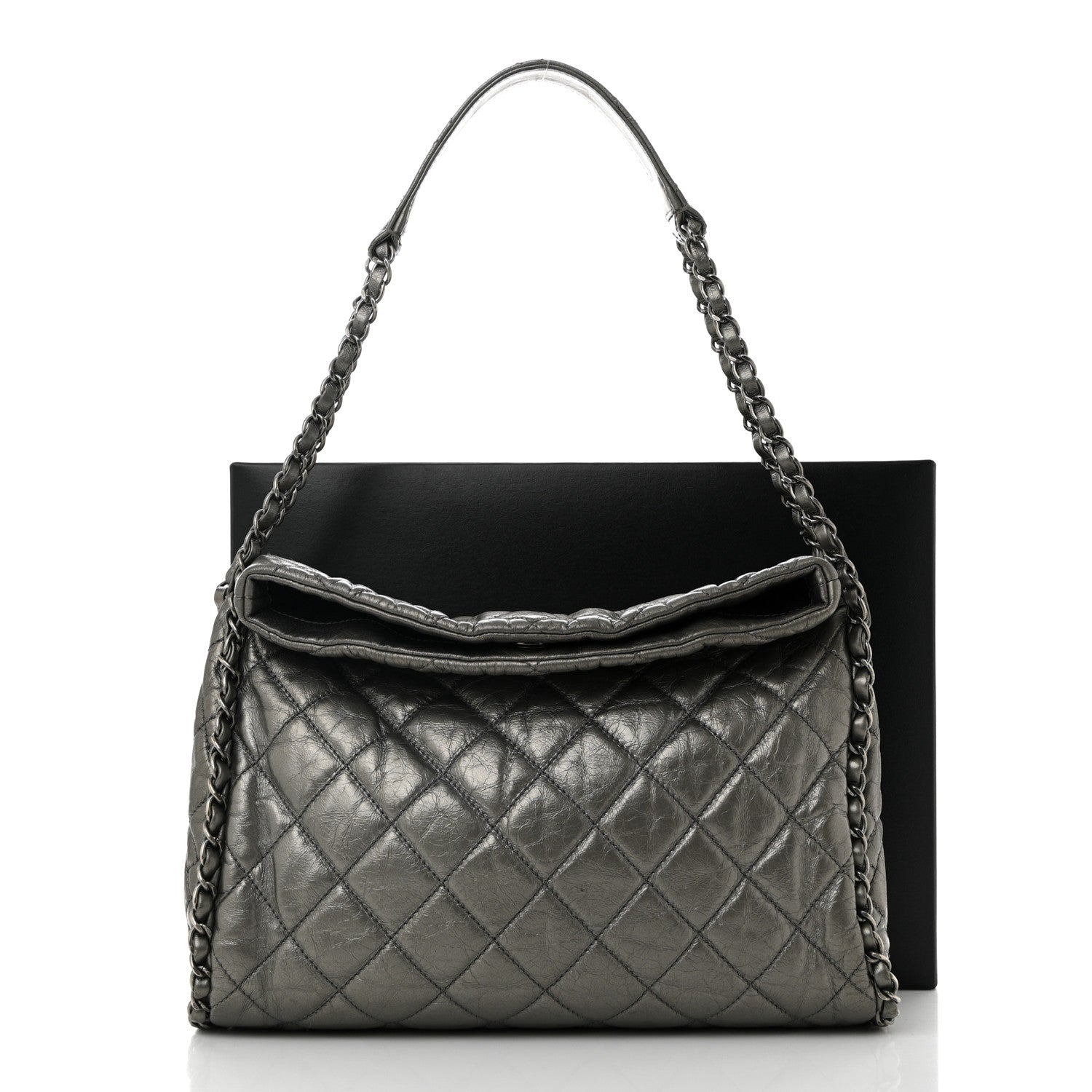 Chanel Metallic Calfskin Quilted Medium Chain Me Hobo Dark Silver 12 of 12