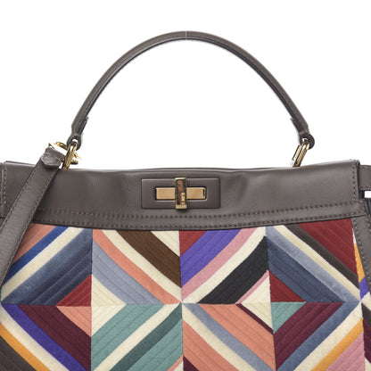 Fendi Calfskin Geometric Embroidered Large Peekaboo Iconic Satchel Grey 9 of 11
