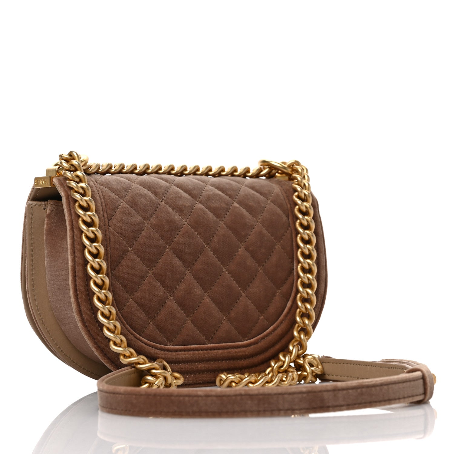 Chanel Velvet Quilted Small Boy Messenger Bag Beige 3 of 10