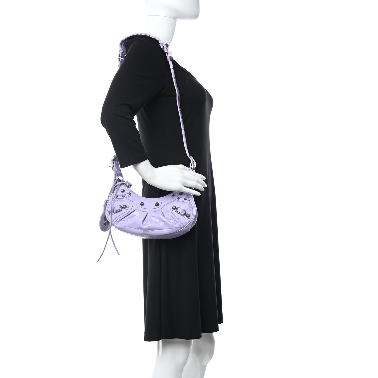 Extra Supple Calfskin Crocodile Embossed Le Cagole Shoulder Bag XS Lilac