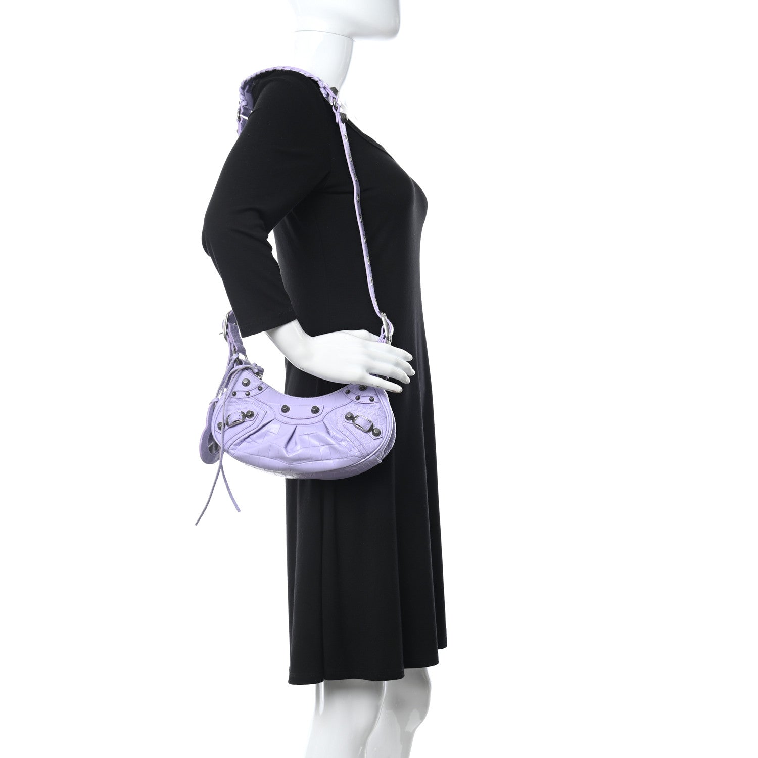 Balenciaga Extra Supple Calfskin Crocodile Embossed Le Cagole Shoulder Bag XS Lilac 2 of 10