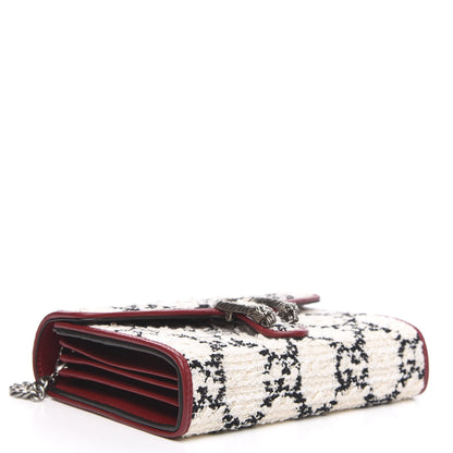 Gucci Tweed GG Monogram Mini Dionysus Chain Wallet White Black Romantic Cherry 4 of 10