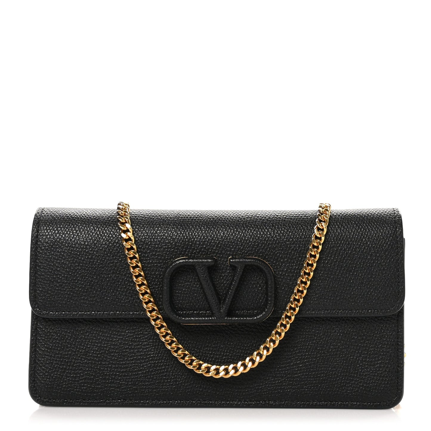 Grainy Calfskin Vlogo Wallet On Chain Black