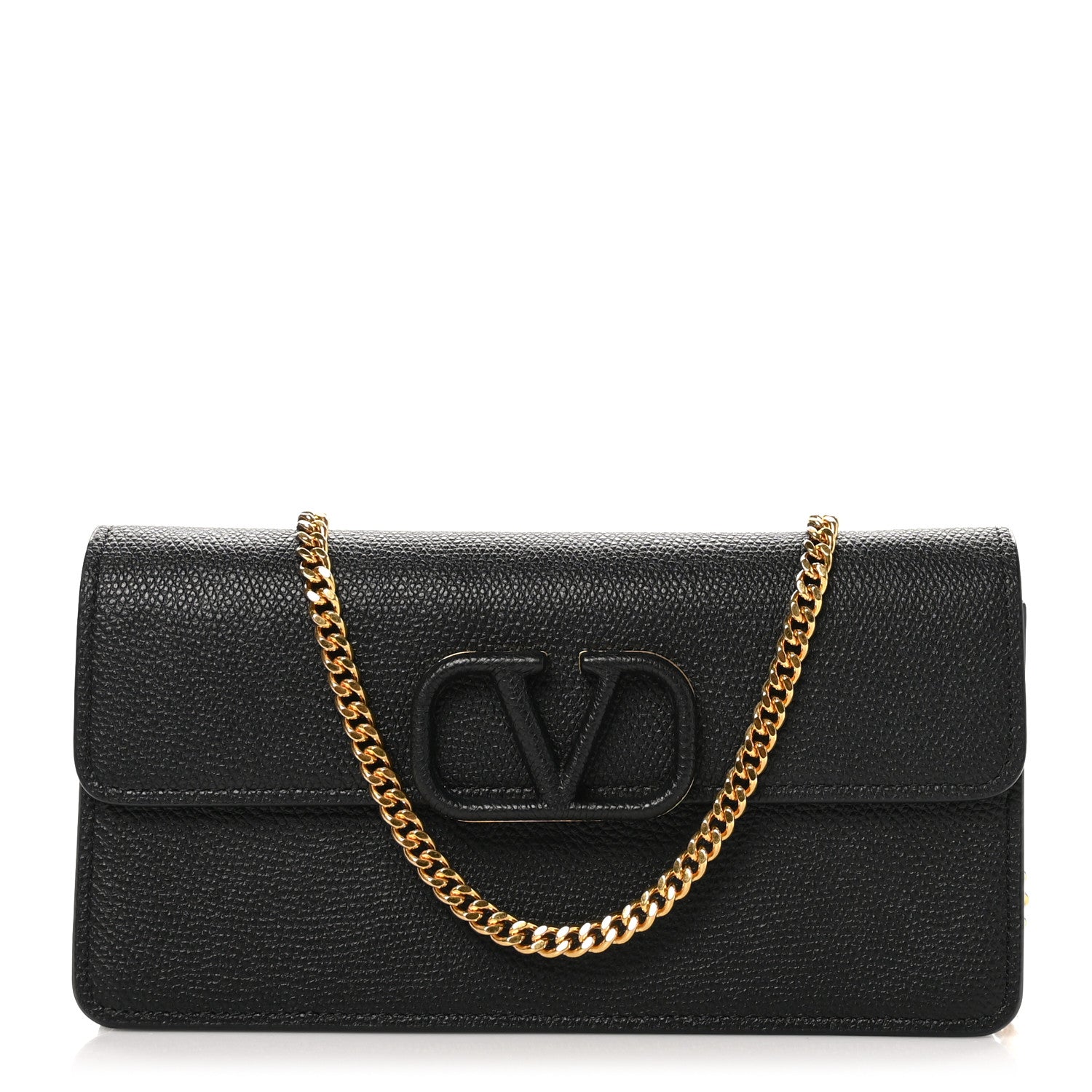 Valentino Garavani Grainy Calfskin Vlogo Wallet On Chain Black 1 of 10