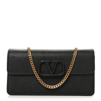 Valentino Garavani Grainy Calfskin Vlogo Wallet On Chain Black 1 of 10