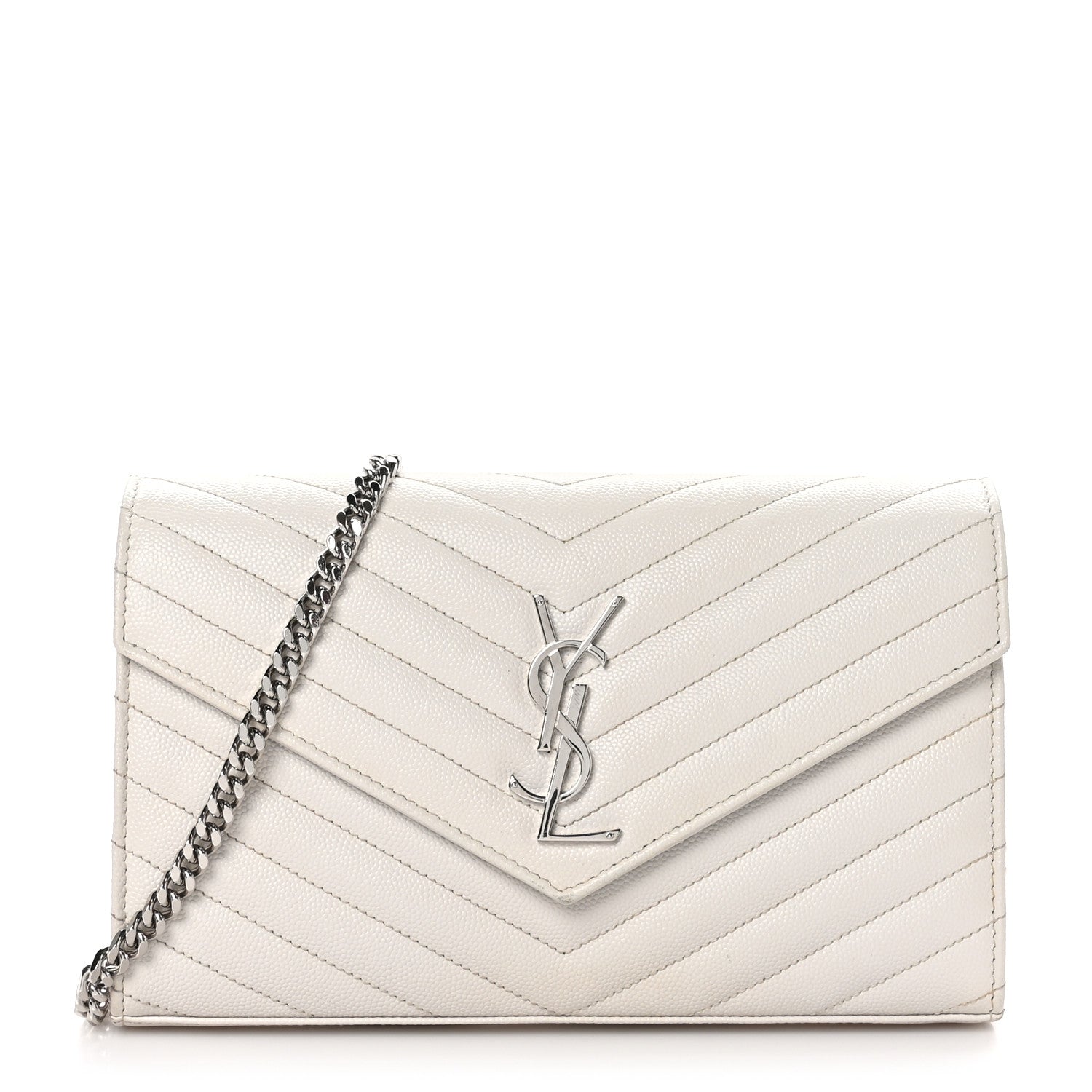 Saint Laurent Grain De Poudre Matelasse Chevron Monogram Chain Wallet Crema Soft 1 of 10