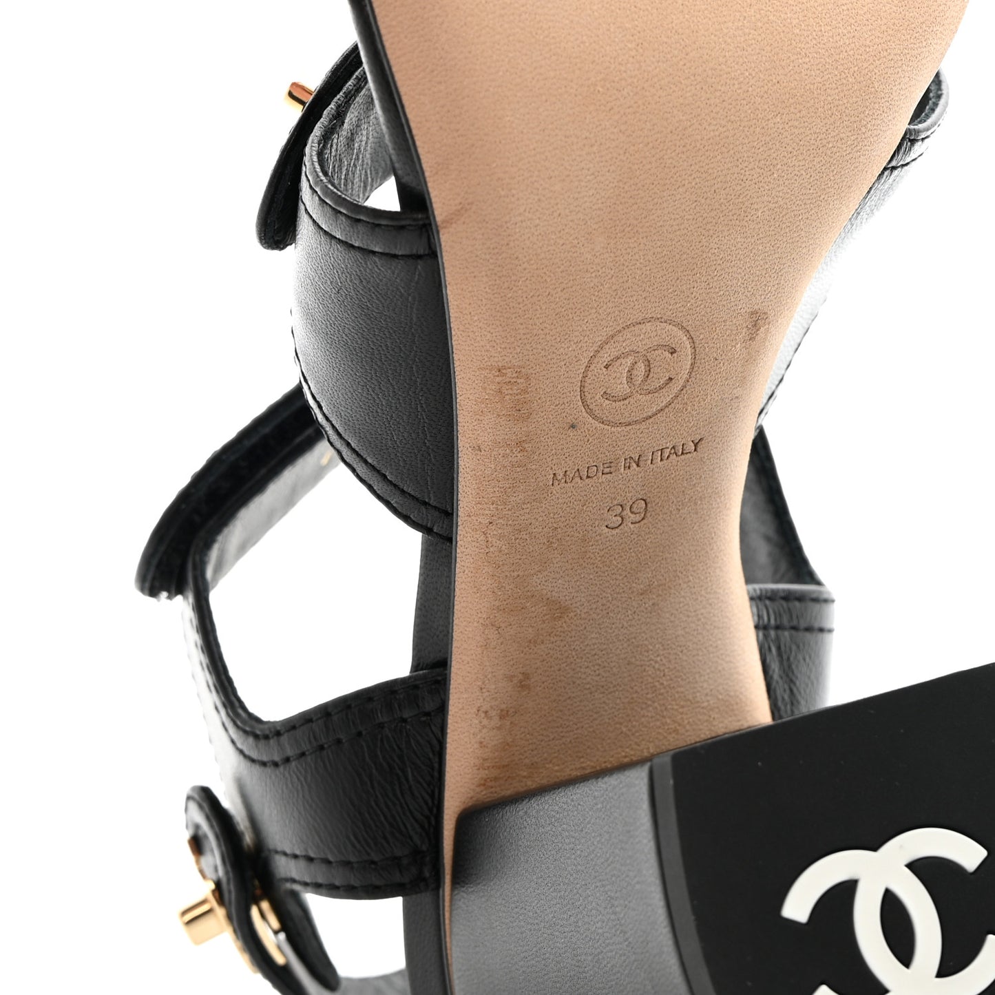 Goatskin CC Turnlock Sandals 39 Black