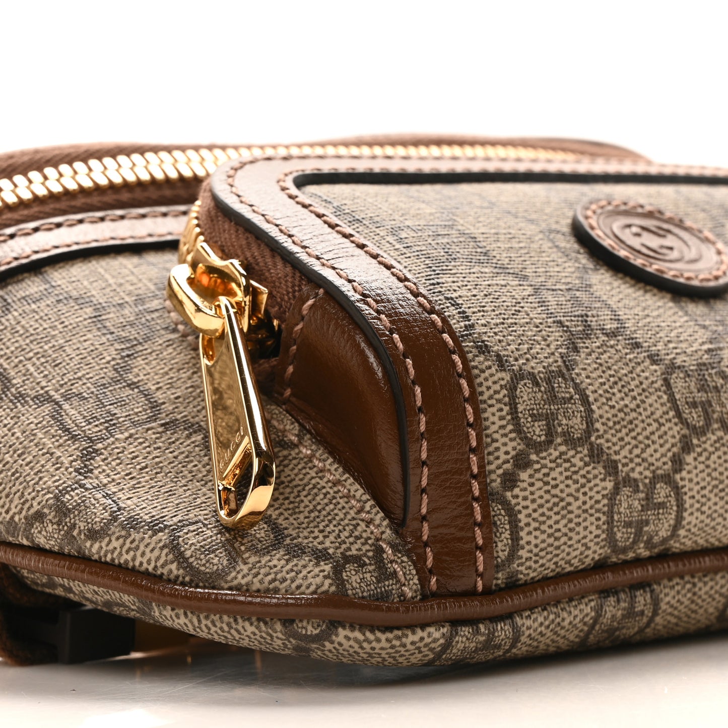 GG Supreme Monogram Textured Calfskin Retro Interlocking G Belt Bag Beige Ebony Brown Sugar