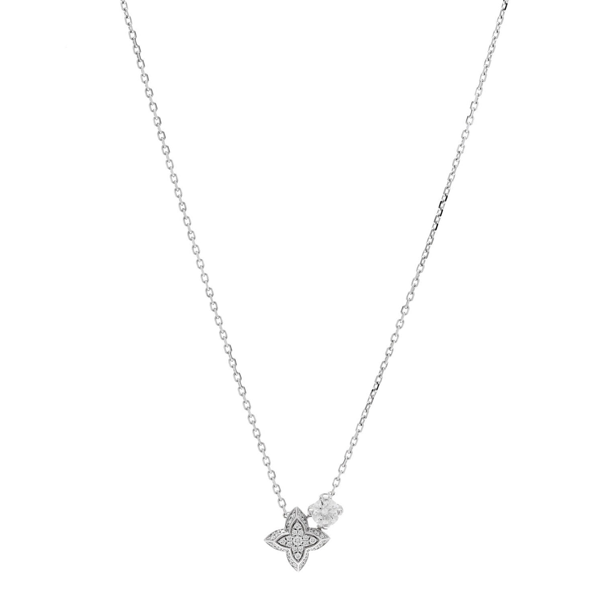 Louis Vuitton 18K White Gold Diamond LV Double Pendant Necklace 1 of 6