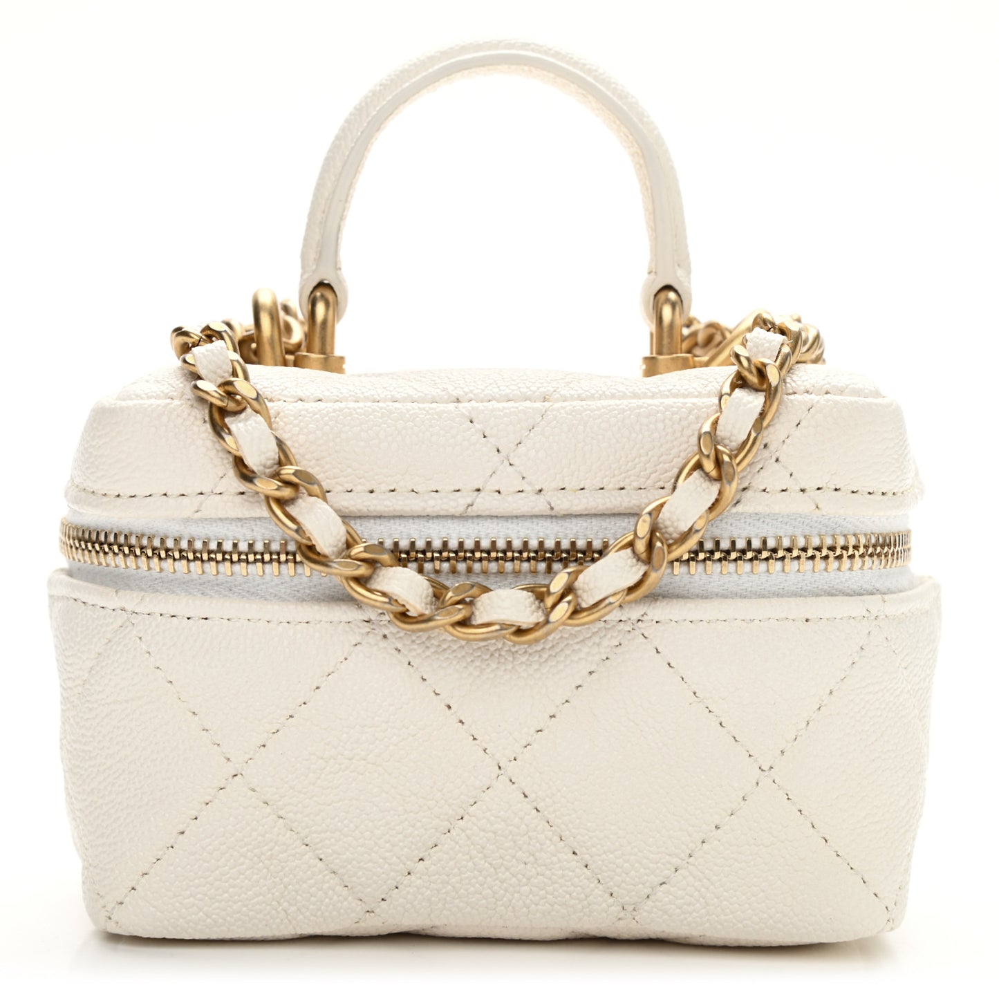 Caviar Quilted Mini Top Handle Vanity With Chain White