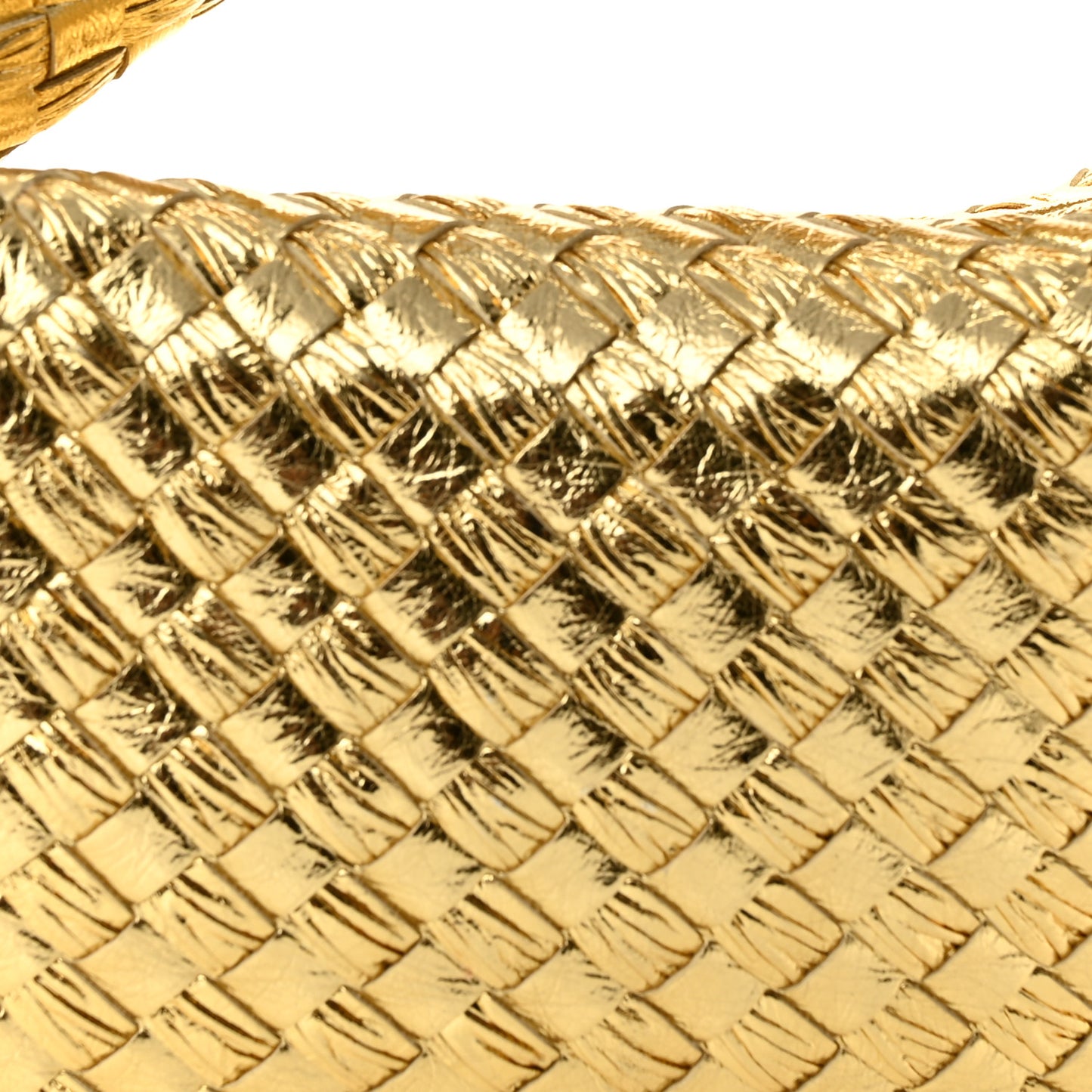 Laminated Calfskin Pressed Intreccio Mini Jodie Gold
