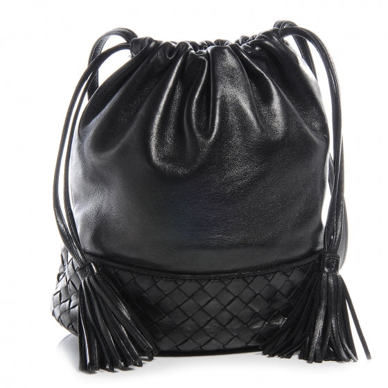 Vintage Leather Drawstring Shoulder Bag Black