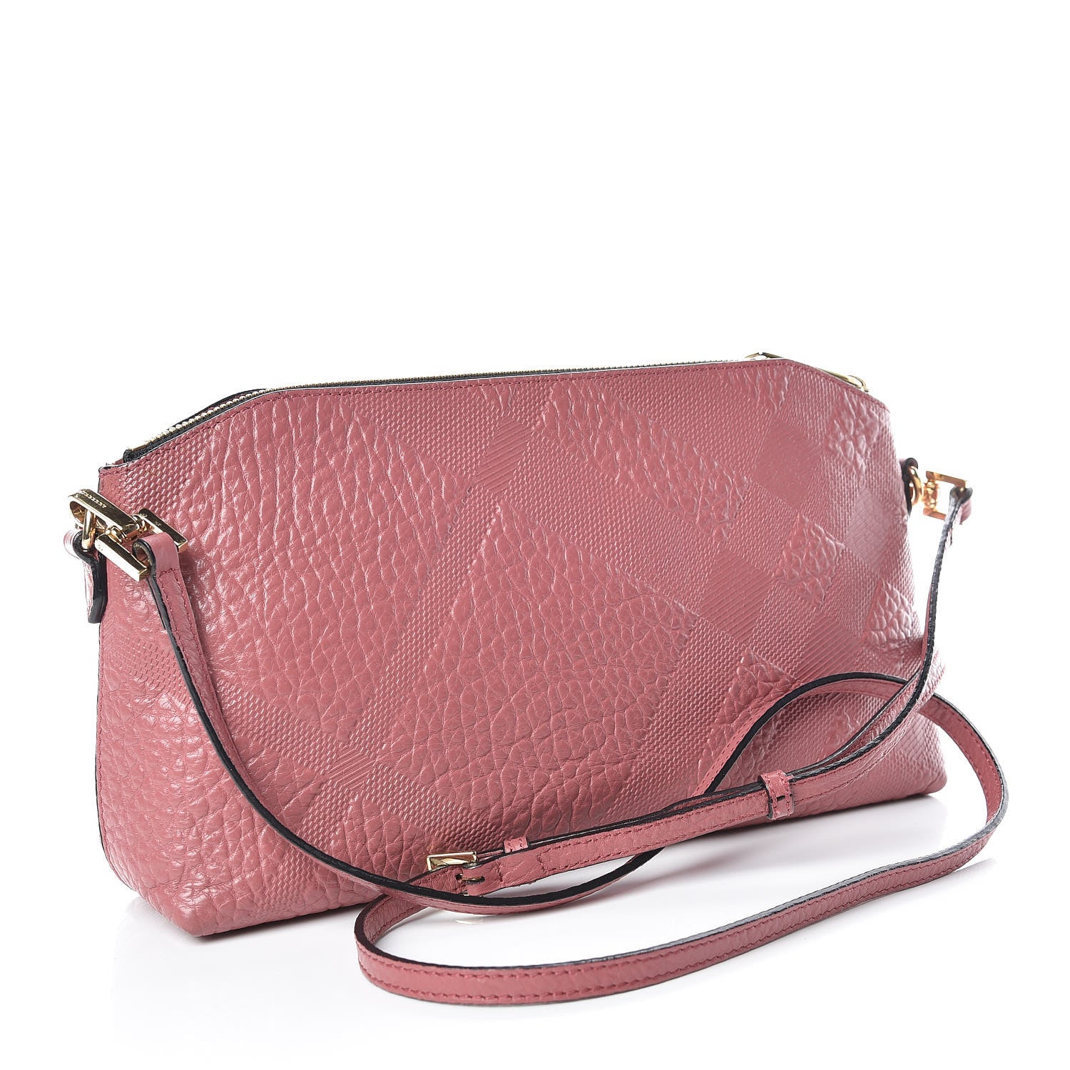 Burberry Signature Grain Calfskin Check Embossed Small Chichester Crossbody Clutch Bag Pink 3 of 9