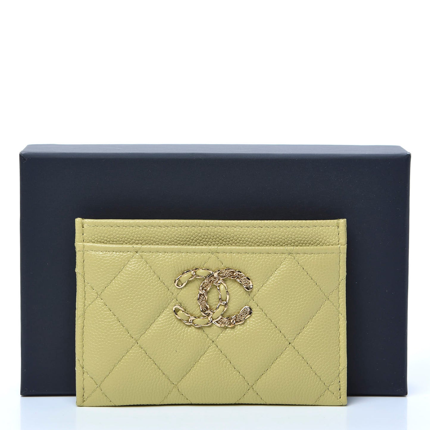 Caviar Quilted French New Wave Card Holder Light Green