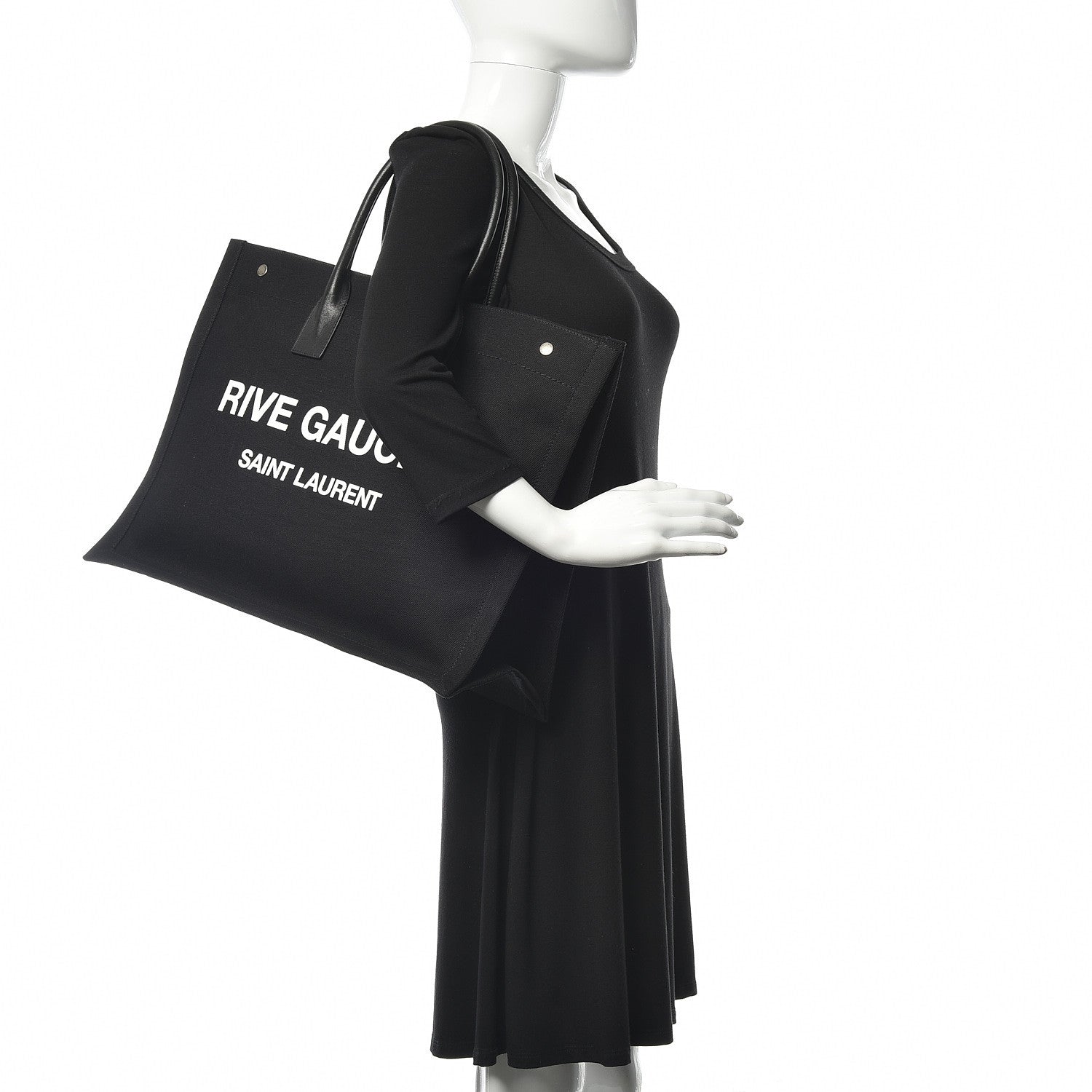 Saint Laurent Linen Calfskin Rive Gauche Tote Black 2 of 9