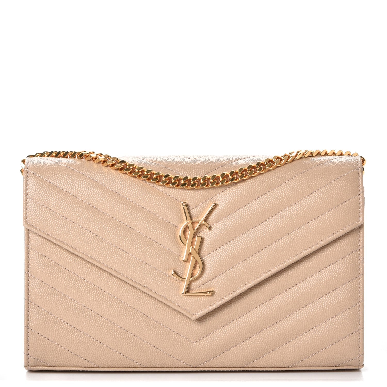 Saint Laurent Grain De Poudre Matelasse Chevron Monogram Chain Wallet Nude Powder 1 of 7