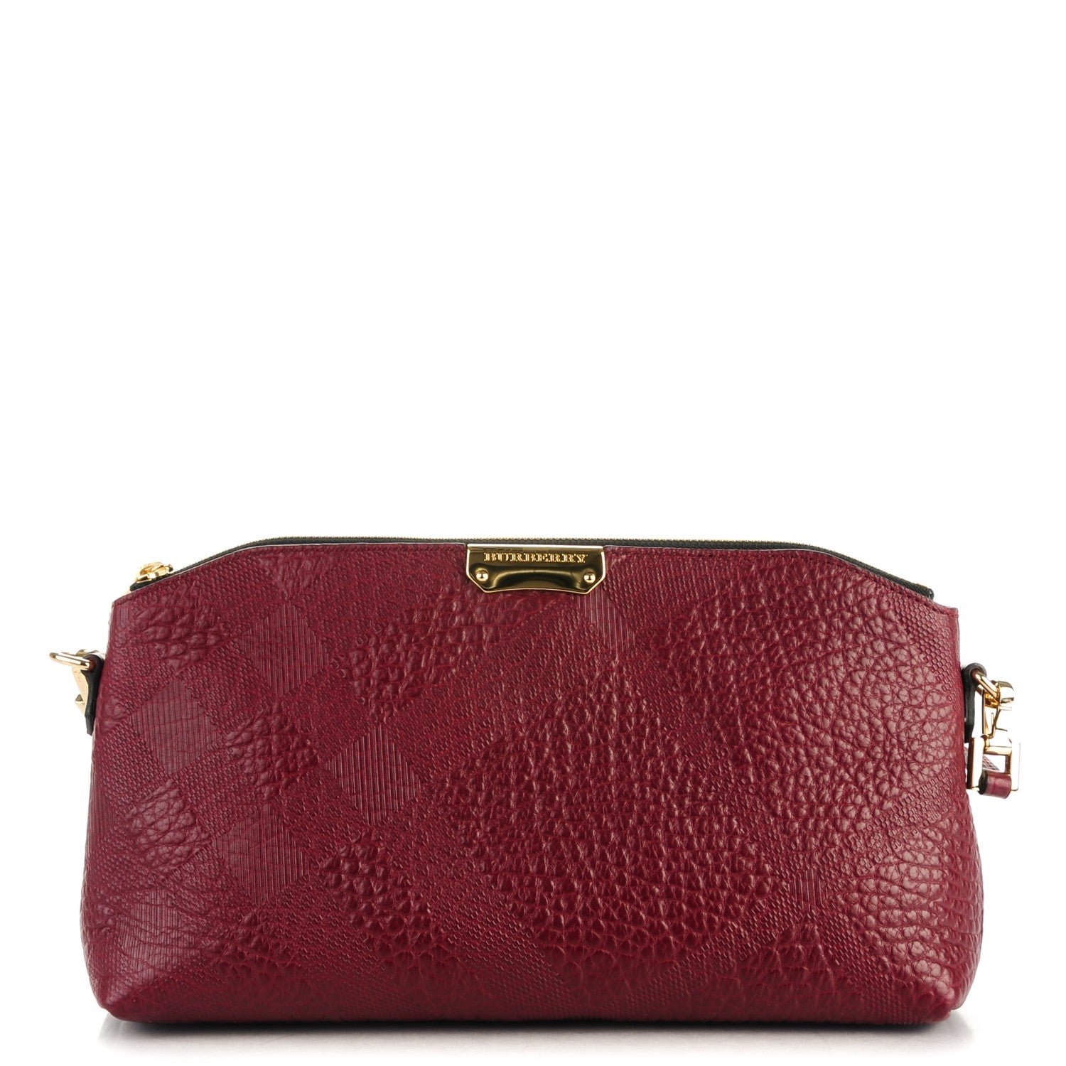 Burberry Signature Grain Calfskin Check Embossed Small Chichester Crossbody Clutch Bag Red 1 of 8