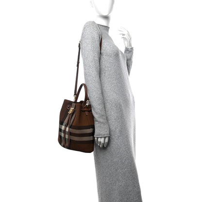 Burberry Knitted Check Calfskin TB Small Drawstring Bucket Bag Dark Birch Brown 2 of 12