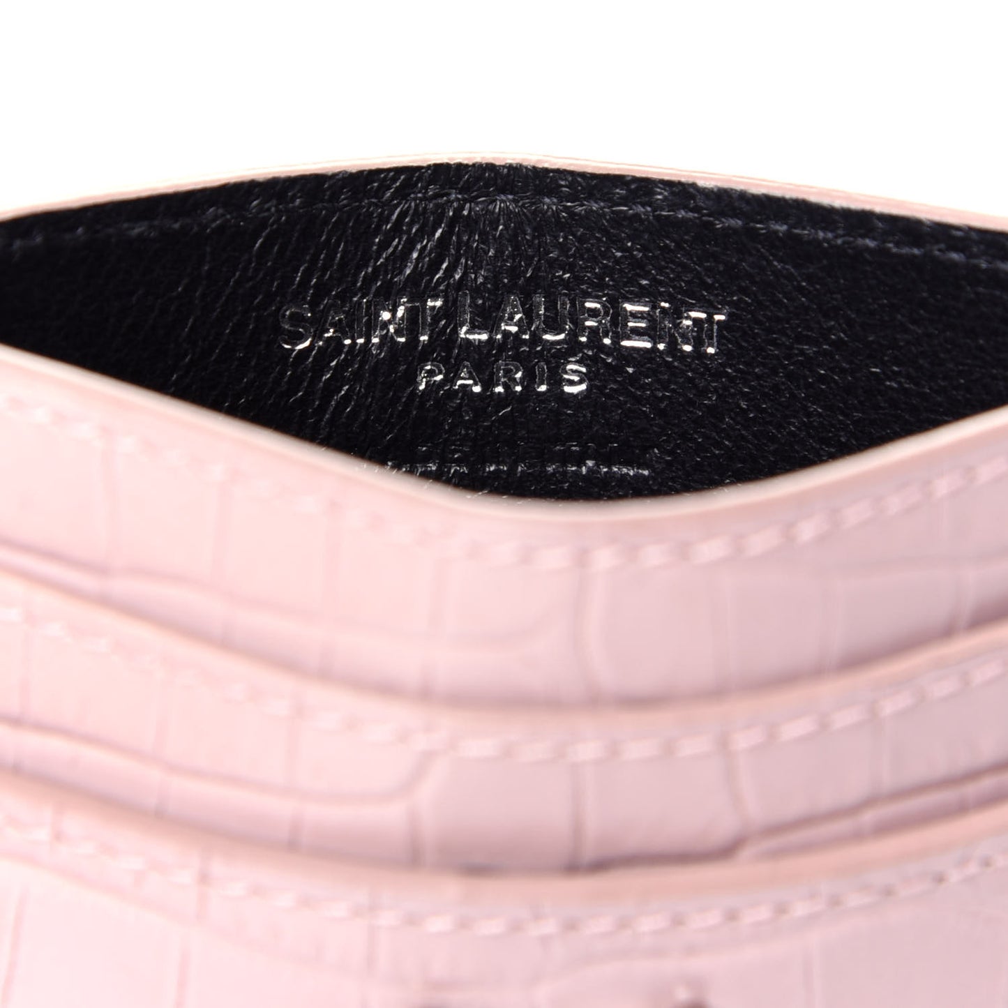 Calfskin Crocodile Embossed Monogram Card Case Rose Antic
