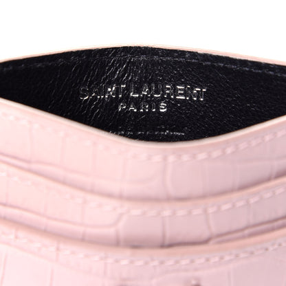 Saint Laurent Calfskin Crocodile Embossed Monogram Card Case Rose Antic 6 of 10