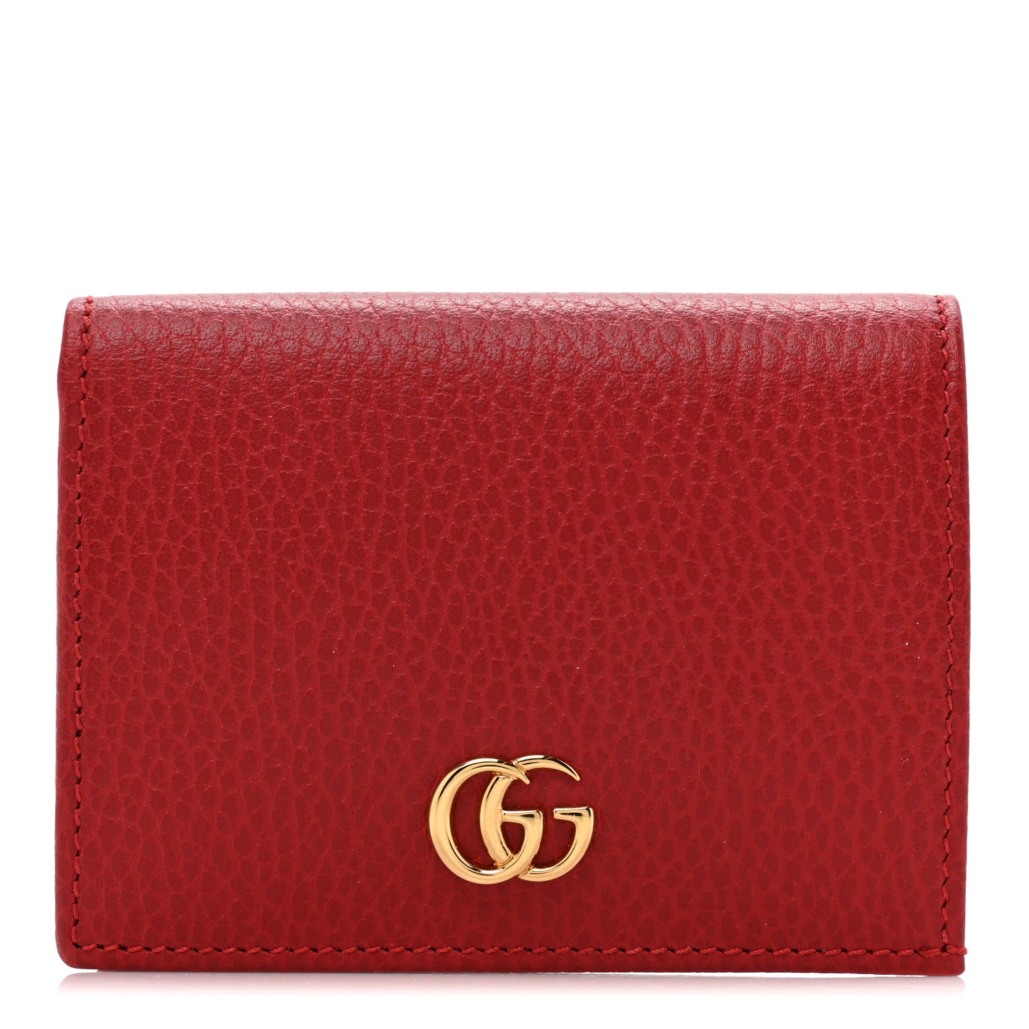 Gucci Pebbled Calfskin GG Marmont Card Case Hibiscus Red 1 of 11