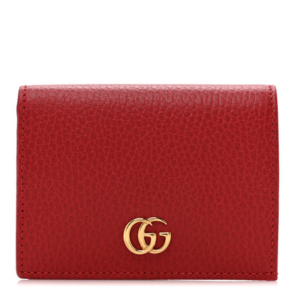 Gucci Pebbled Calfskin GG Marmont Card Case Hibiscus Red 1 of 11