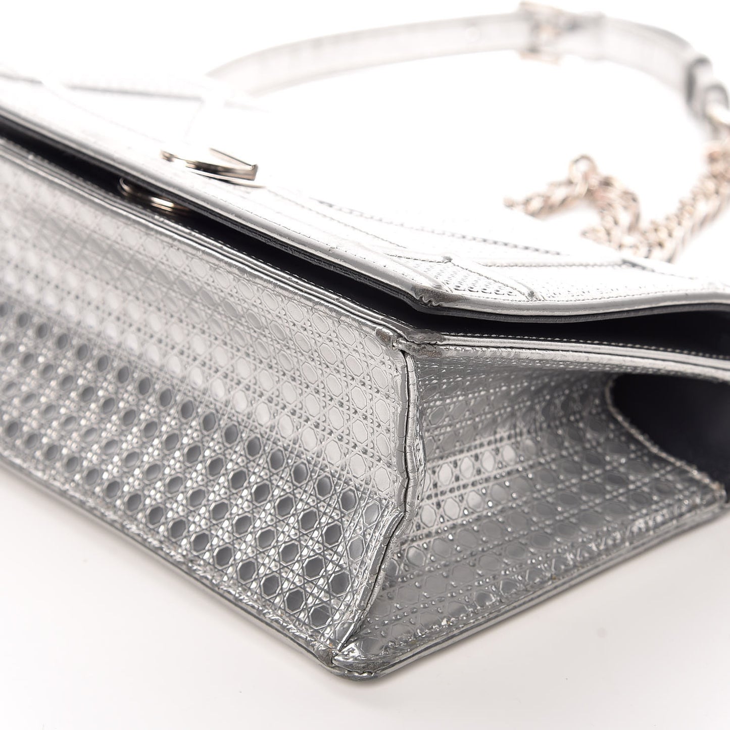 Metallic Patent Micro-Cannage Small Diorama Flap Bag Silver