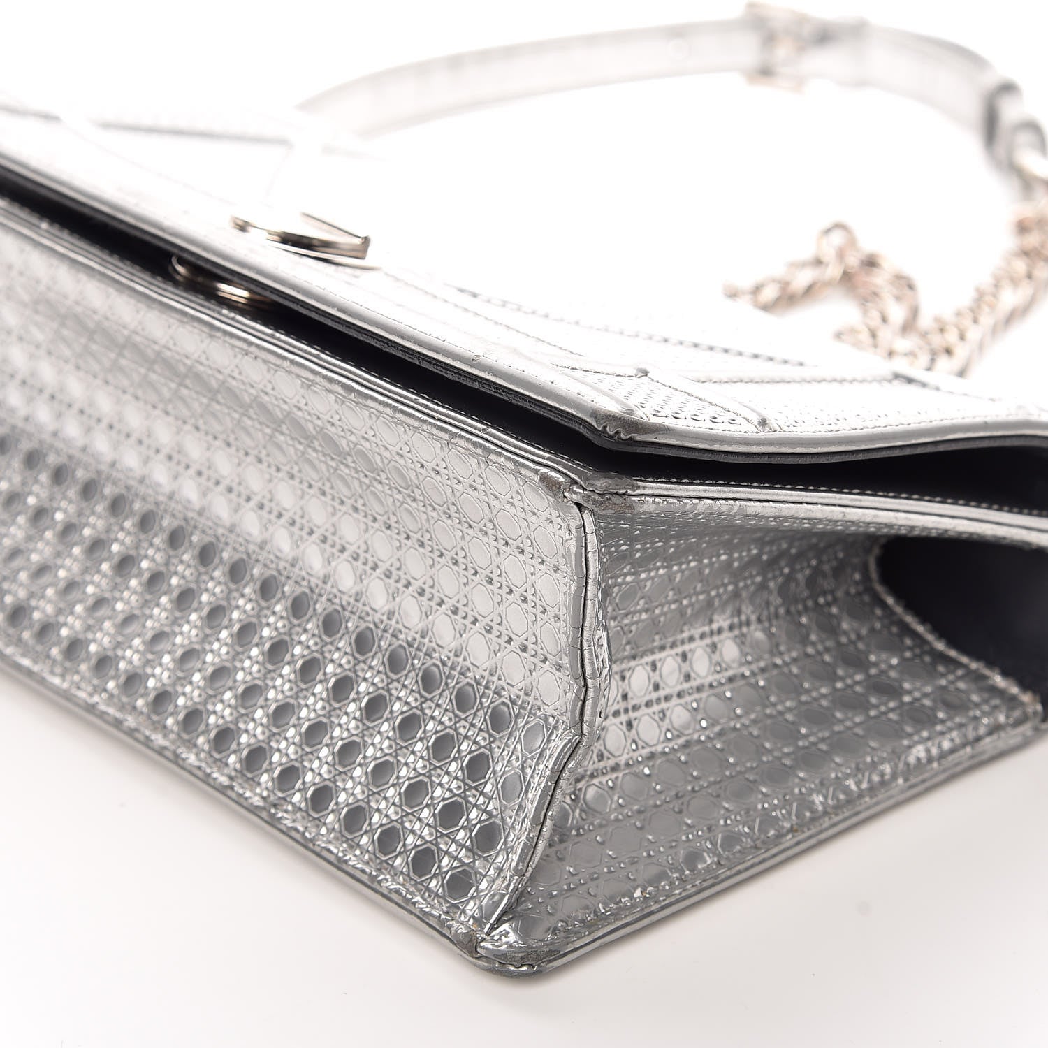 Christian Dior Metallic Patent Micro-Cannage Small Diorama Flap Bag Silver 6 of 25