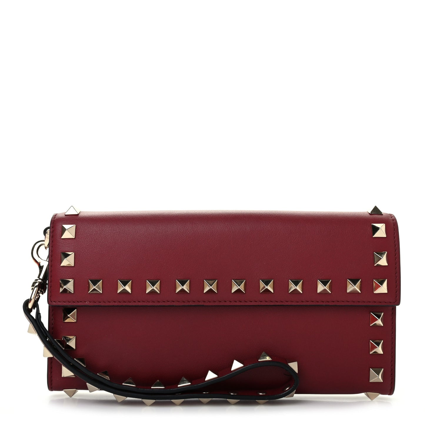 Vitello Rockstud Wristlet Travel Wallet Rubino