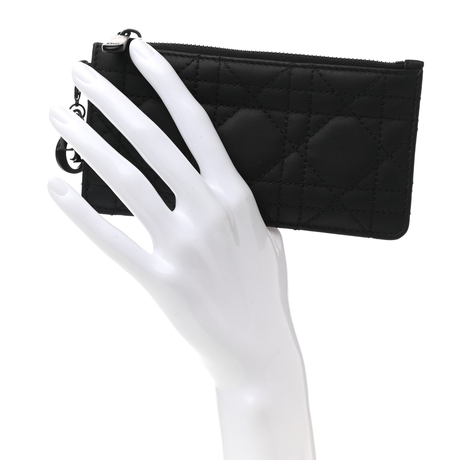 Christian Dior Ultra Matte Lambskin Cannage Small Lady Dior Zip Card Holder Black 2 of 8