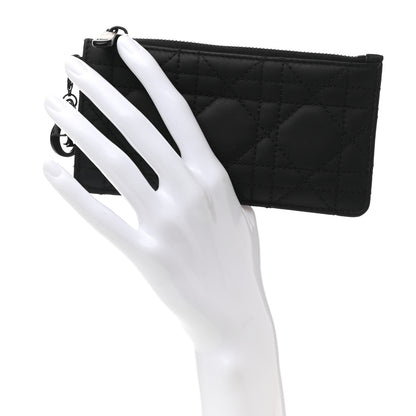 Christian Dior Ultra Matte Lambskin Cannage Small Lady Dior Zip Card Holder Black 2 of 8