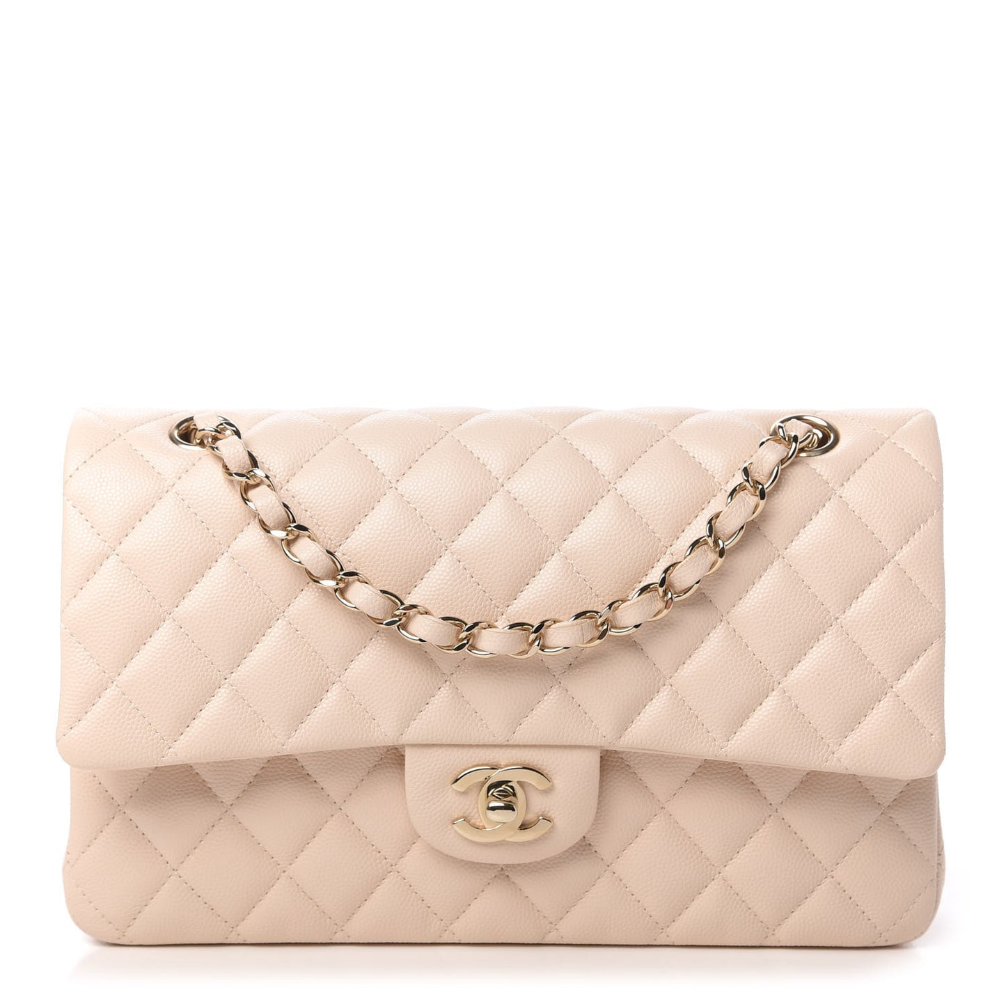 Caviar Quilted Medium Double Flap Light Beige