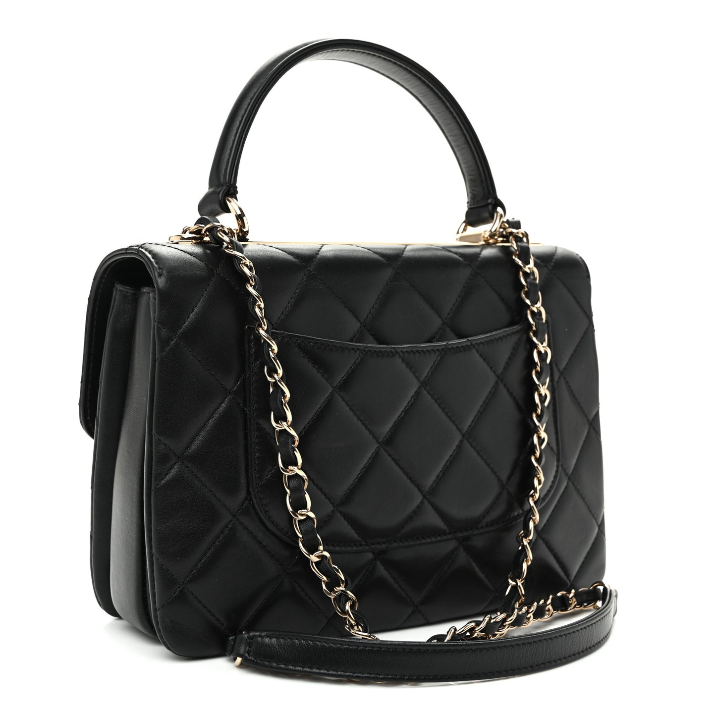 Lambskin Quilted Small Trendy CC Dual Handle Flap Bag Black