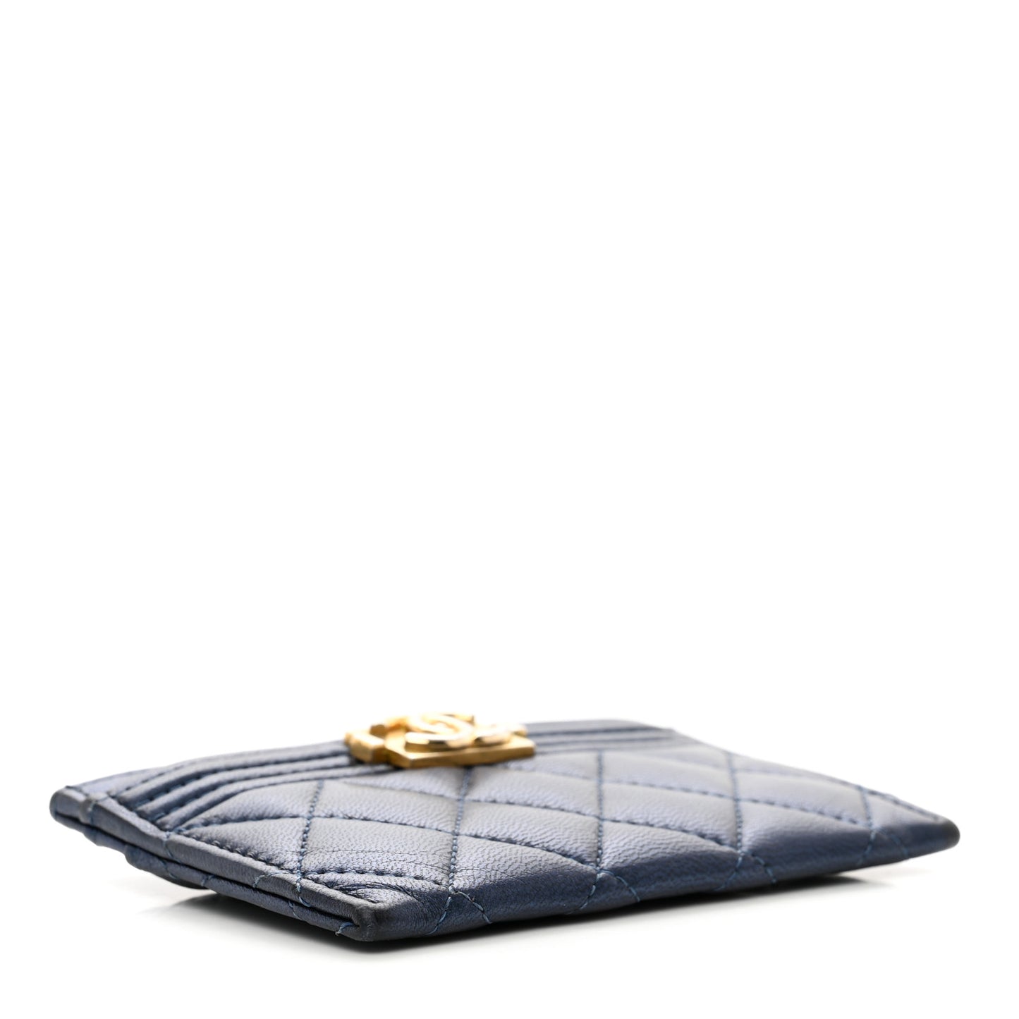 Metallic Lambskin Quilted Boy Card Holder Blue