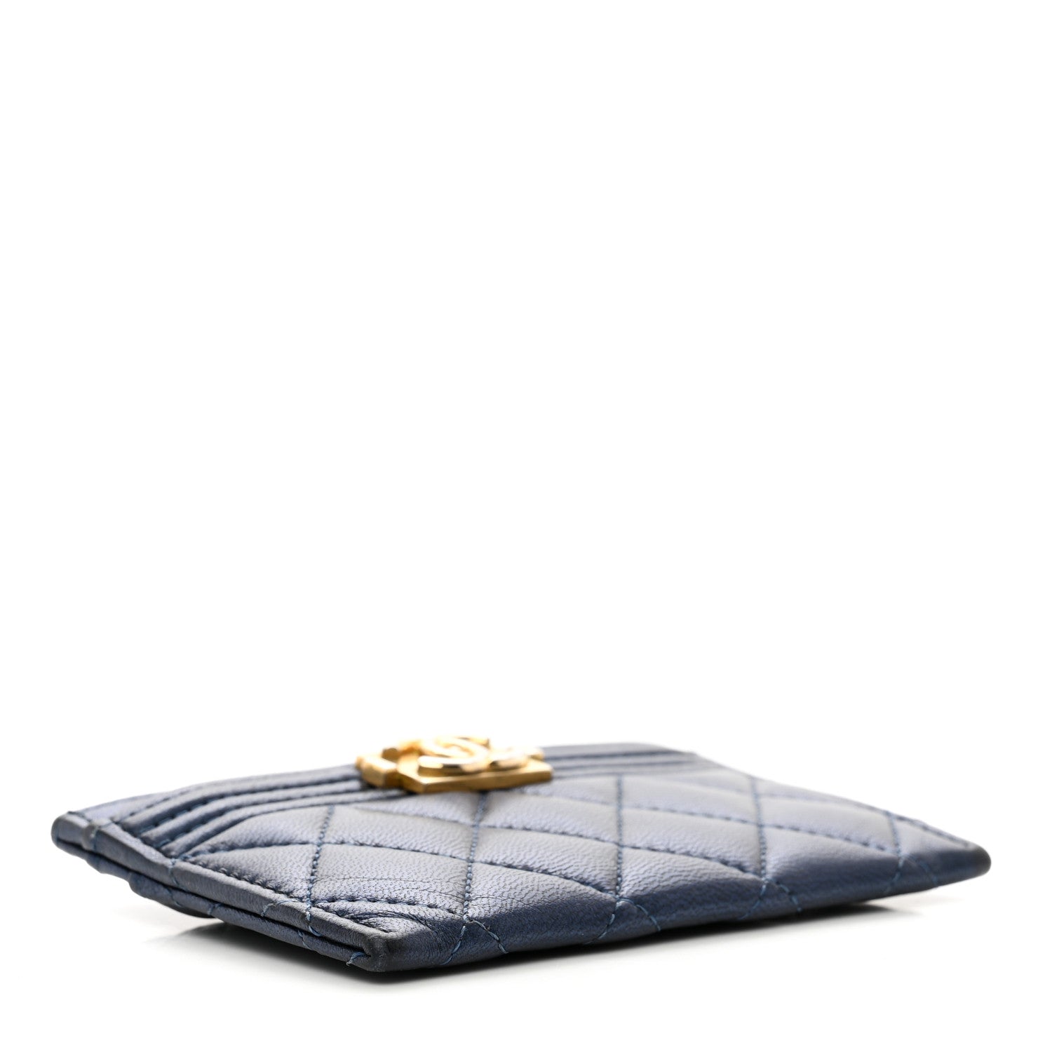 Chanel Metallic Lambskin Quilted Boy Card Holder Blue 4 of 9