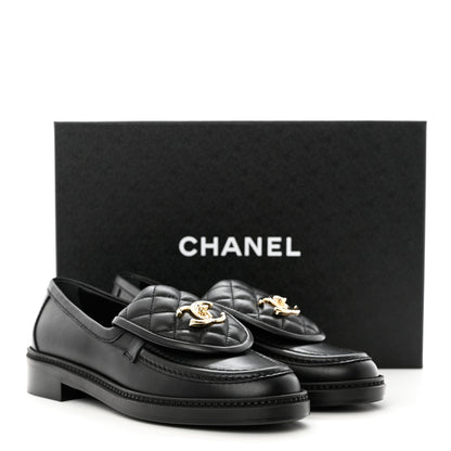 Chanel Lambskin Quilted CC Turnlock Loafers 37 Black 9 of 9