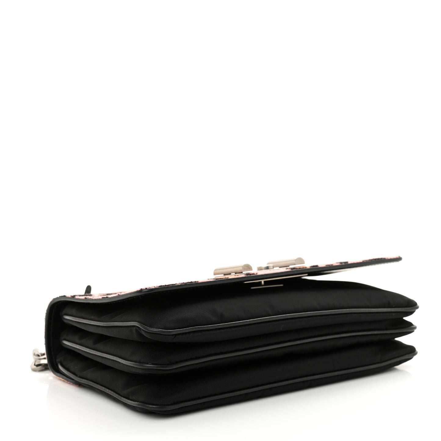Tessuto Cavallino Leopard Print Lock Flap Chain Shoulder Bag Black Rosa