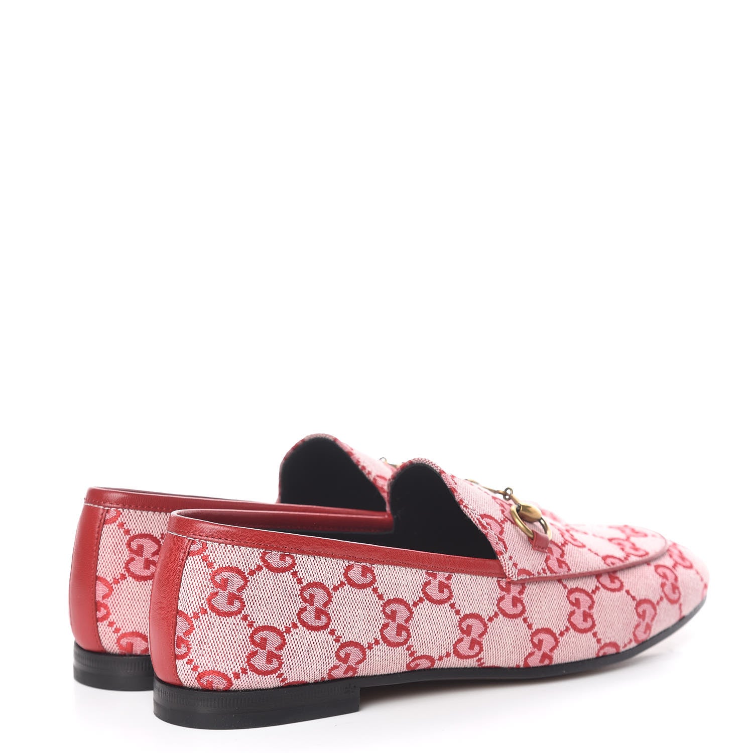 Gucci Canvas GG Monogram Horsebit Womens Jordaan Loafers 37.5 Gardenia Hibiscus Red 4 of 9