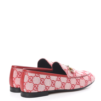 Gucci Canvas GG Monogram Horsebit Womens Jordaan Loafers 37.5 Gardenia Hibiscus Red 4 of 9