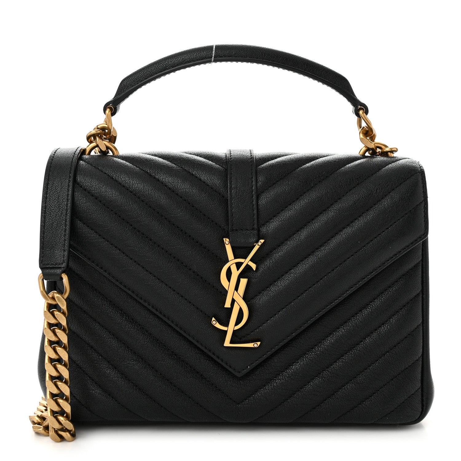 Saint Laurent Sheepskin Matelasse Chevron Monogram Medium College Bag Black 1 of 11