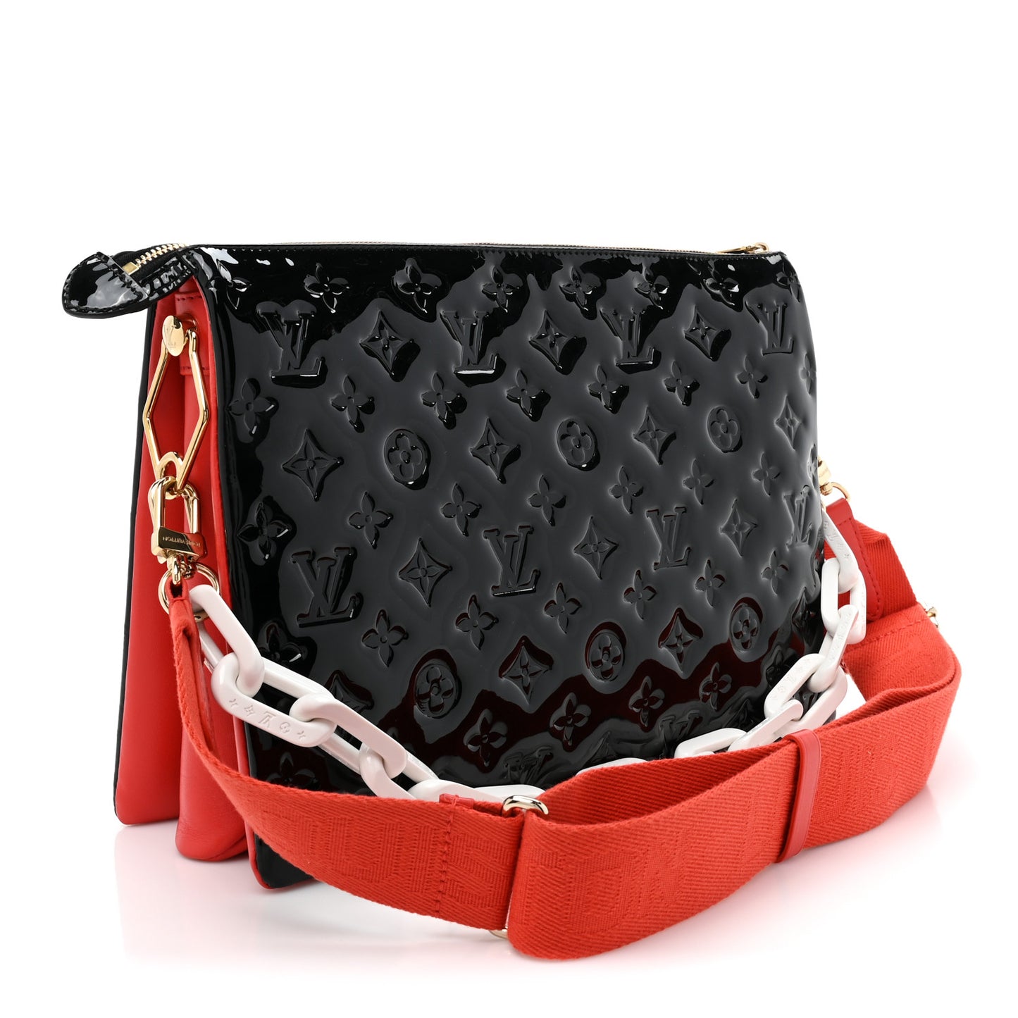 Patent Embossed Monogram Lambskin Coussin MM Black Red