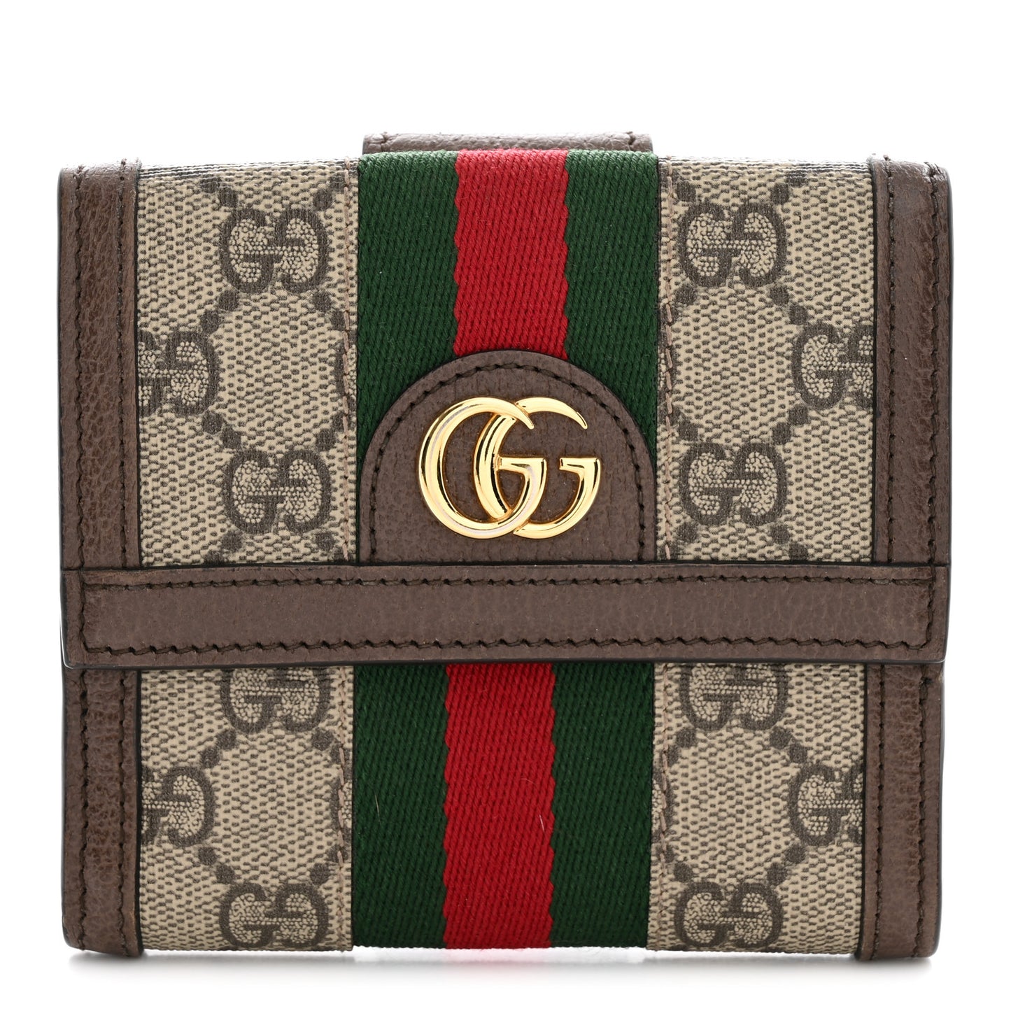 GG Supreme Monogram Web Ophidia French Flap Wallet Beige New Acero