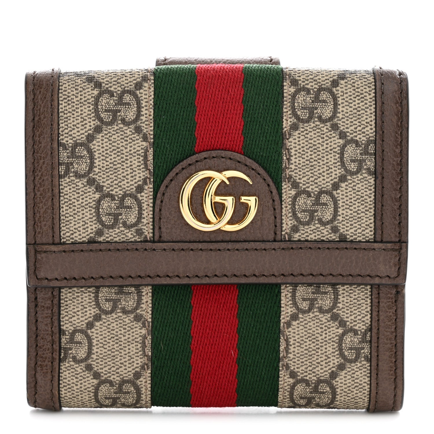 Gucci GG Supreme Monogram Web Ophidia French Flap Wallet Beige New Acero 1 of 8