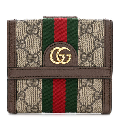 Gucci GG Supreme Monogram Web Ophidia French Flap Wallet Beige New Acero 1 of 8