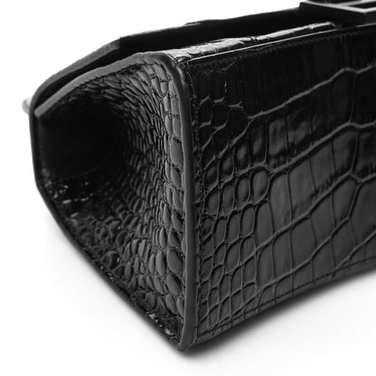 Balenciaga Shiny Calfskin Monochrome Crocodile Embossed Small Hourglass Top Handle Bag Black 8 of 10