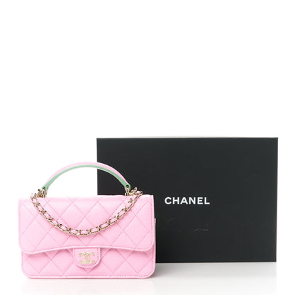 Chanel Lambskin Quilted Flap Phone Holder With Chain Pink Green 12 of 12