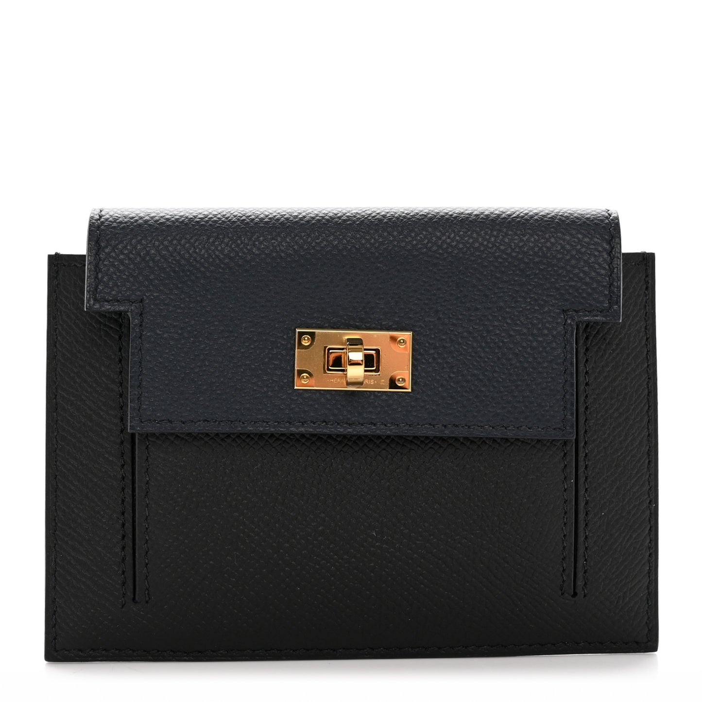 Epsom Tricolor Kelly Pocket Compact Wallet Black Bleu Indigo Bleu Frida